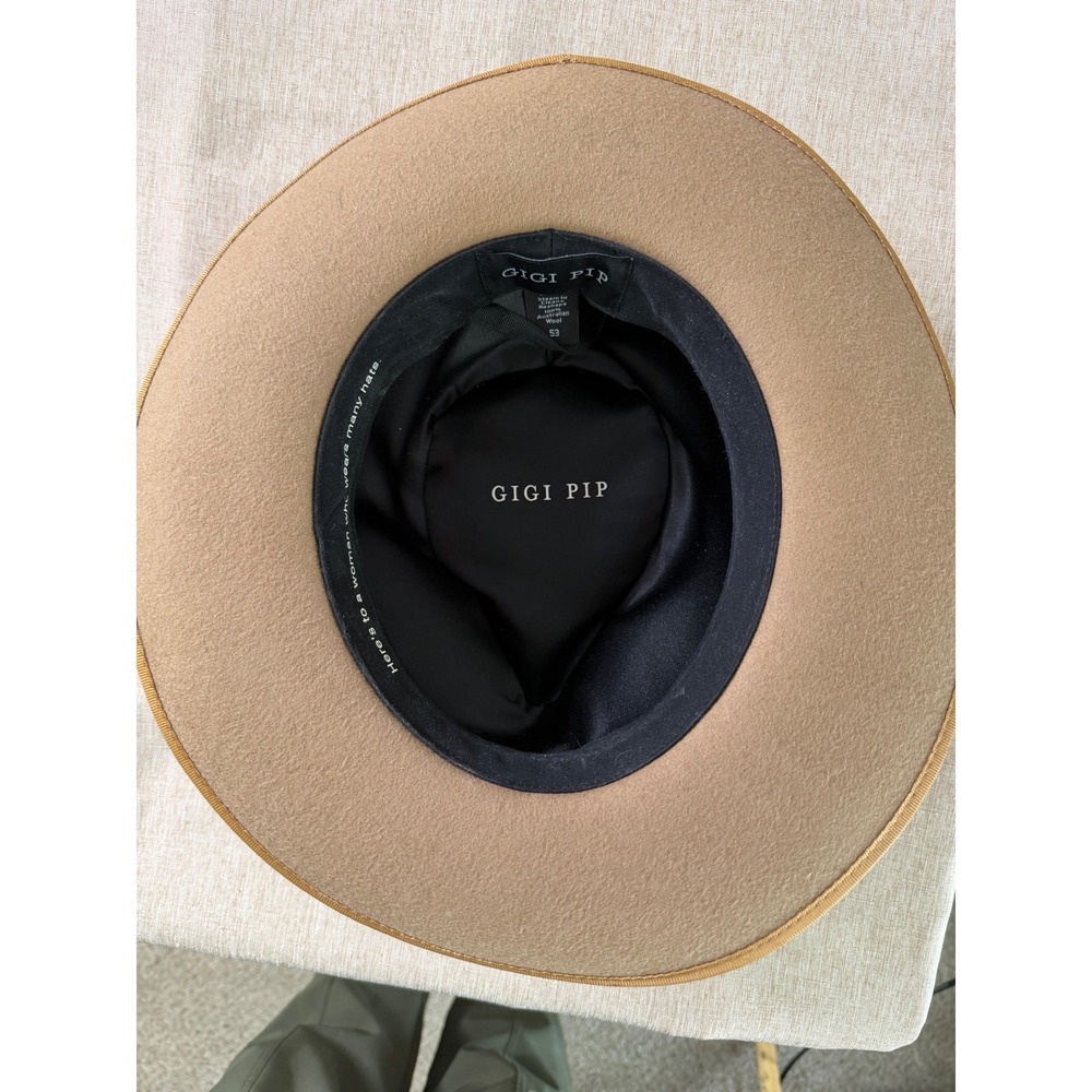 Gigi‎ Pip Monroe Rancher Tan 100% Australian Wool Felt Fedora Hat Size 53 - Picture 9 of 12